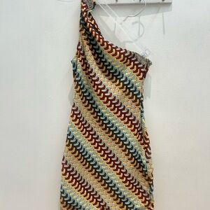 White fox One-Shoulder Multicolor Patterned Dress